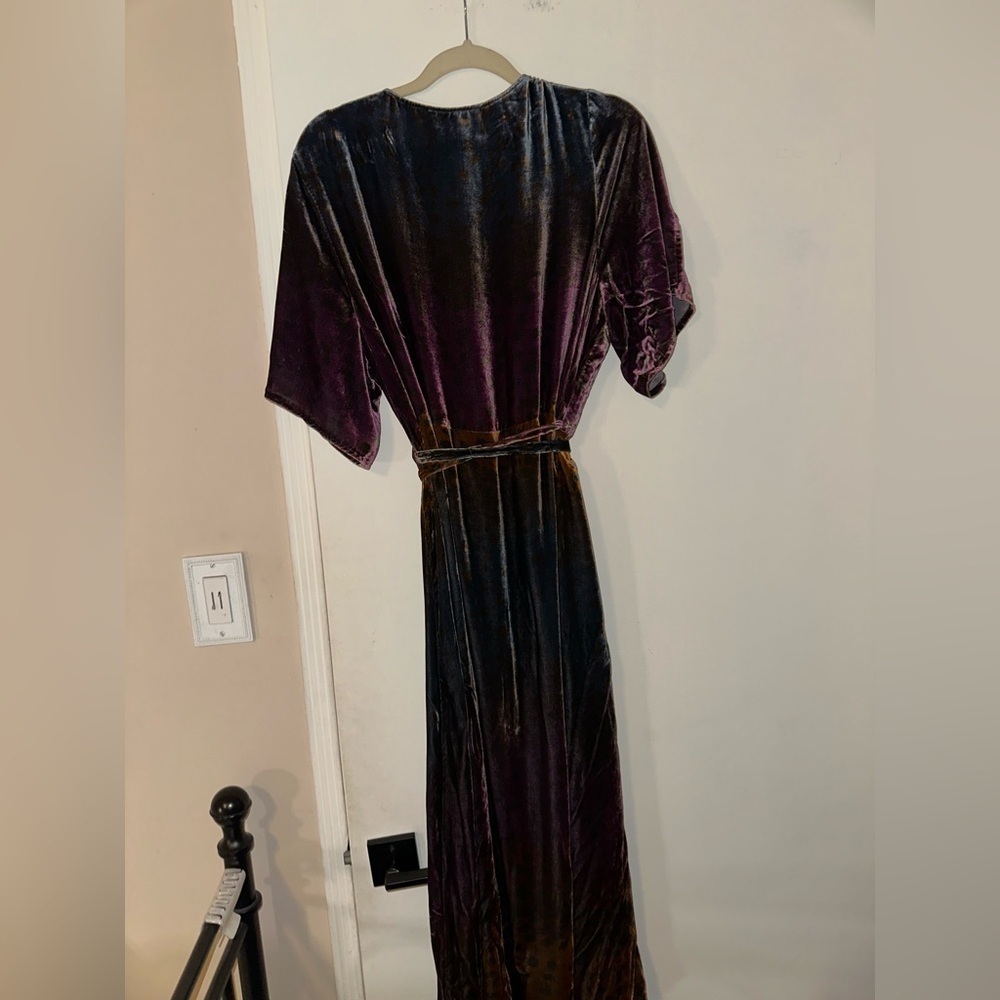 Johnny Was Ombré Cheetah Velvet Asymmetrical Wrap Blue and Brown Dress Large - Picture 5 of 6